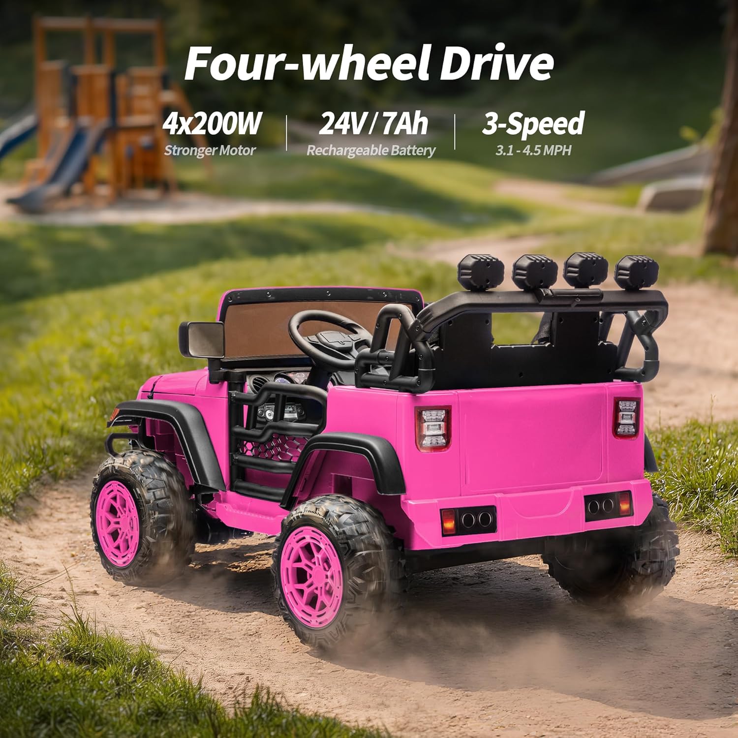 Seater Electric Ride on Car Truck, 24V 4x4 Ride on Toy for Kids 4-8 with Remote Control, EVA Tires - Pink - 图片 5