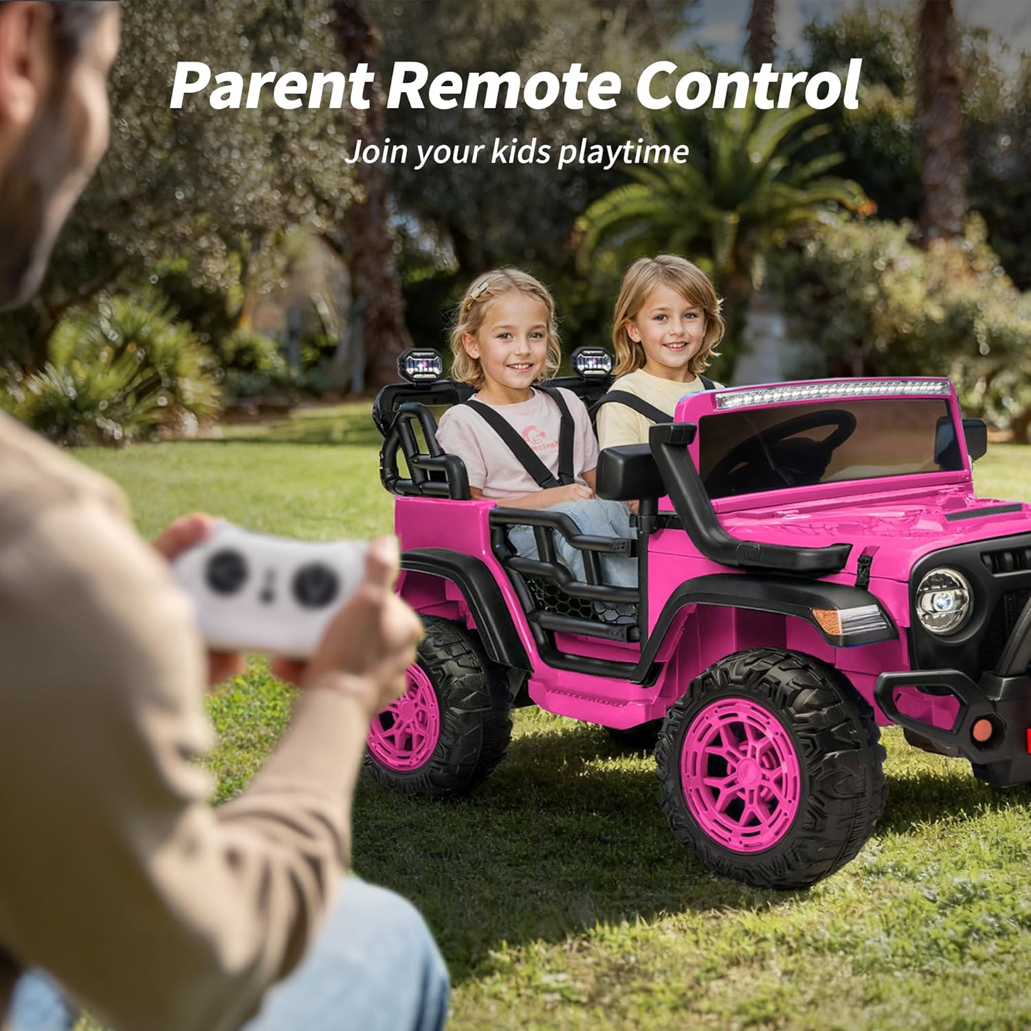 Seater Electric Ride on Car Truck, 24V 4x4 Ride on Toy for Kids 4-8 with Remote Control, EVA Tires - Pink - 图片 2