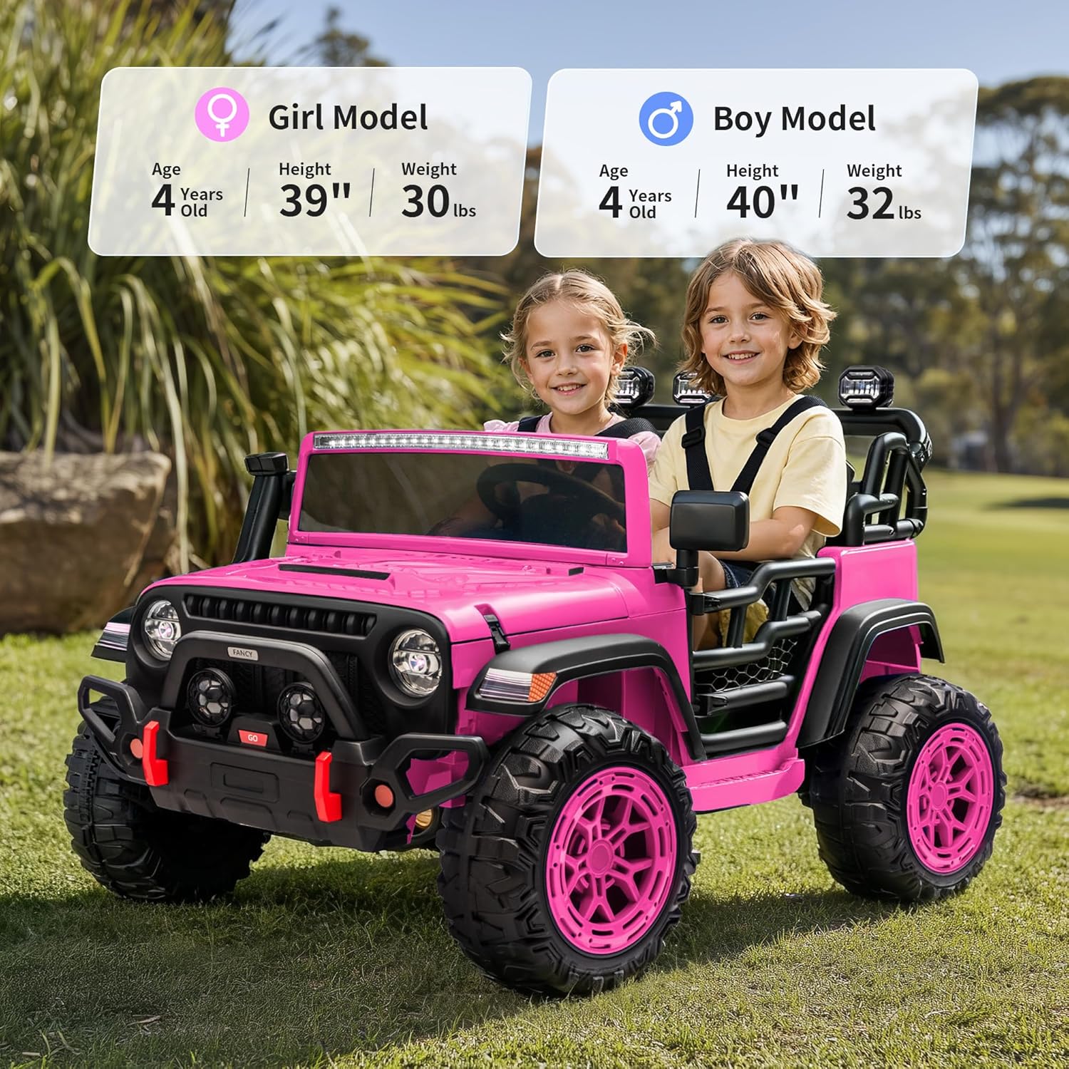 Seater Electric Ride on Car Truck, 24V 4x4 Ride on Toy for Kids 4-8 with Remote Control, EVA Tires - Pink - 图片 4