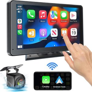 Portable Wireless with Apple CarPlay and Android Auto Screen for Car, 7" HD Touch Screen Car Stereo with Mirror Link, Bluetooth 5.2, Backup Camera, AUX,FM Transmitter for All Vehicle