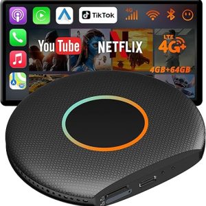 CarPlay AI Box Magic Box, Wireless CarPlay for Clean Dashboards, Support for Android Auto Wireless Setup, 4+64GB/ 4G LTE/GPS/DriveChat CarPlay Box with App Access & Split-Screen